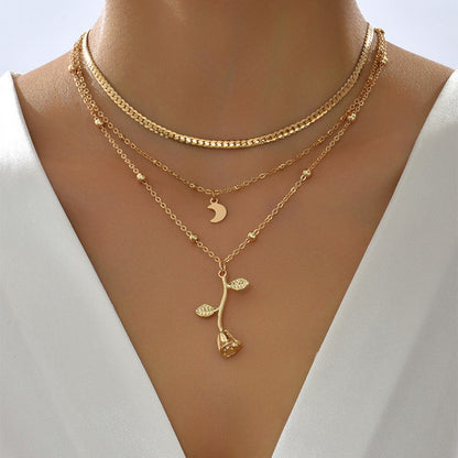 Boho Layered Moon and Rose Choker Necklace (photo 7)