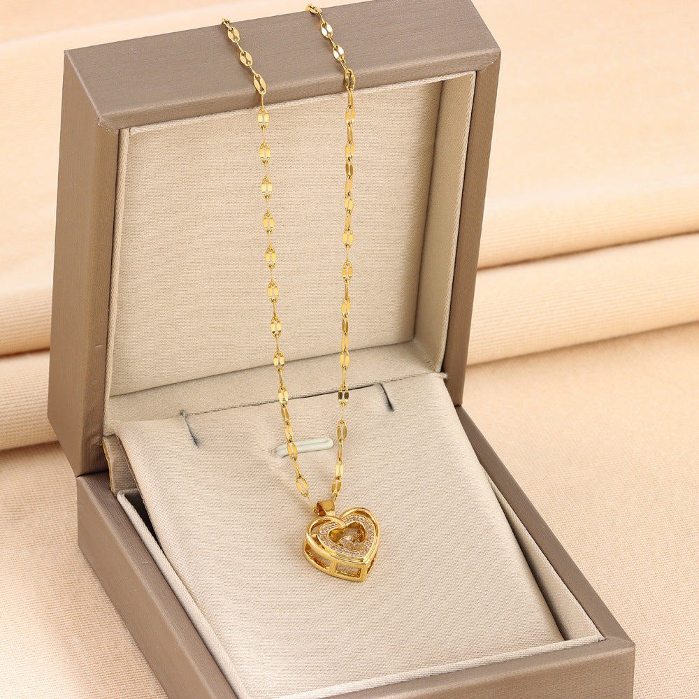 Double-Layer Rhinestone Heart Necklace (photo 4)