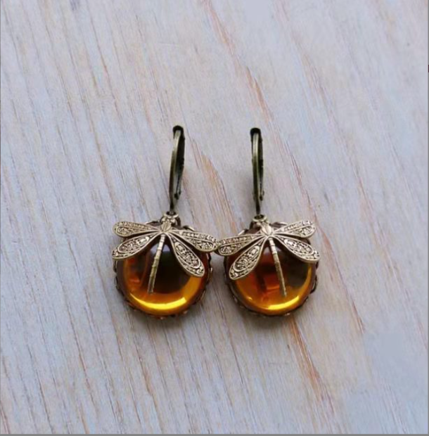Vintage Dragonfly Drop Earrings with Stones (photo 4)