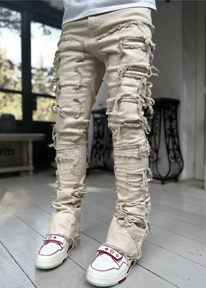 Men's Fringed Ripped Stacked Skinny Jeans (photo 12)