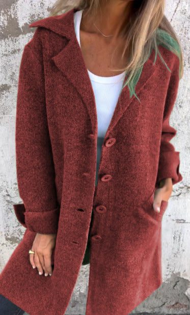 Women's Lapel Single-Breasted Mid-Length Coat with Pockets (photo 11)