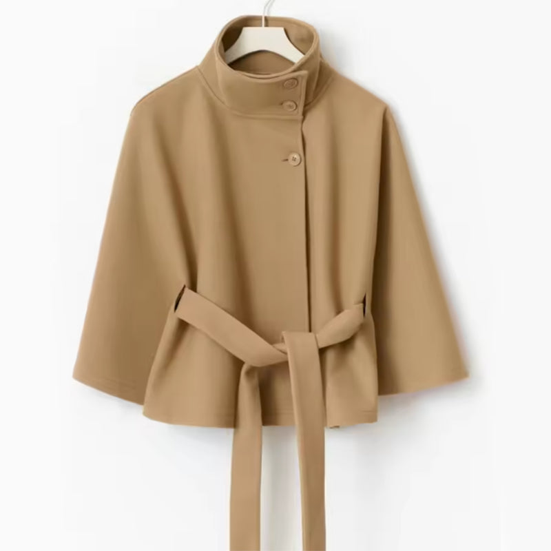 Women's High-Neck Batwing-Sleeve Belted Coat (photo 10)