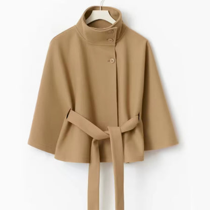 Women's High-Neck Batwing-Sleeve Belted Coat (photo 10)