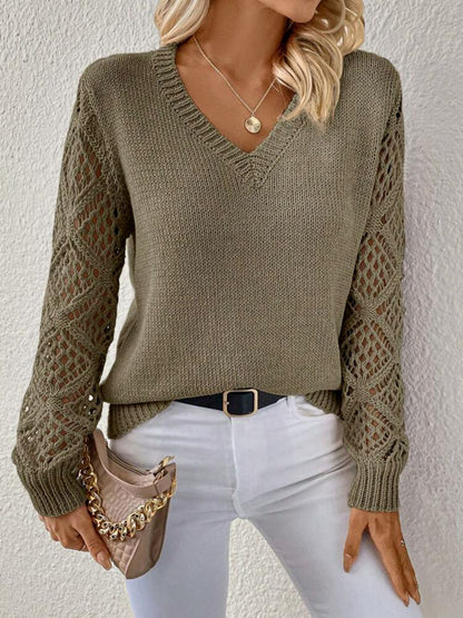 Women's Cut-Out V-Neck Pullover Sweater (photo 9)