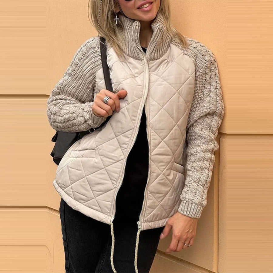 Women's Padded Stand-Collar Zip Jacket with Knit Panels (photo 11)