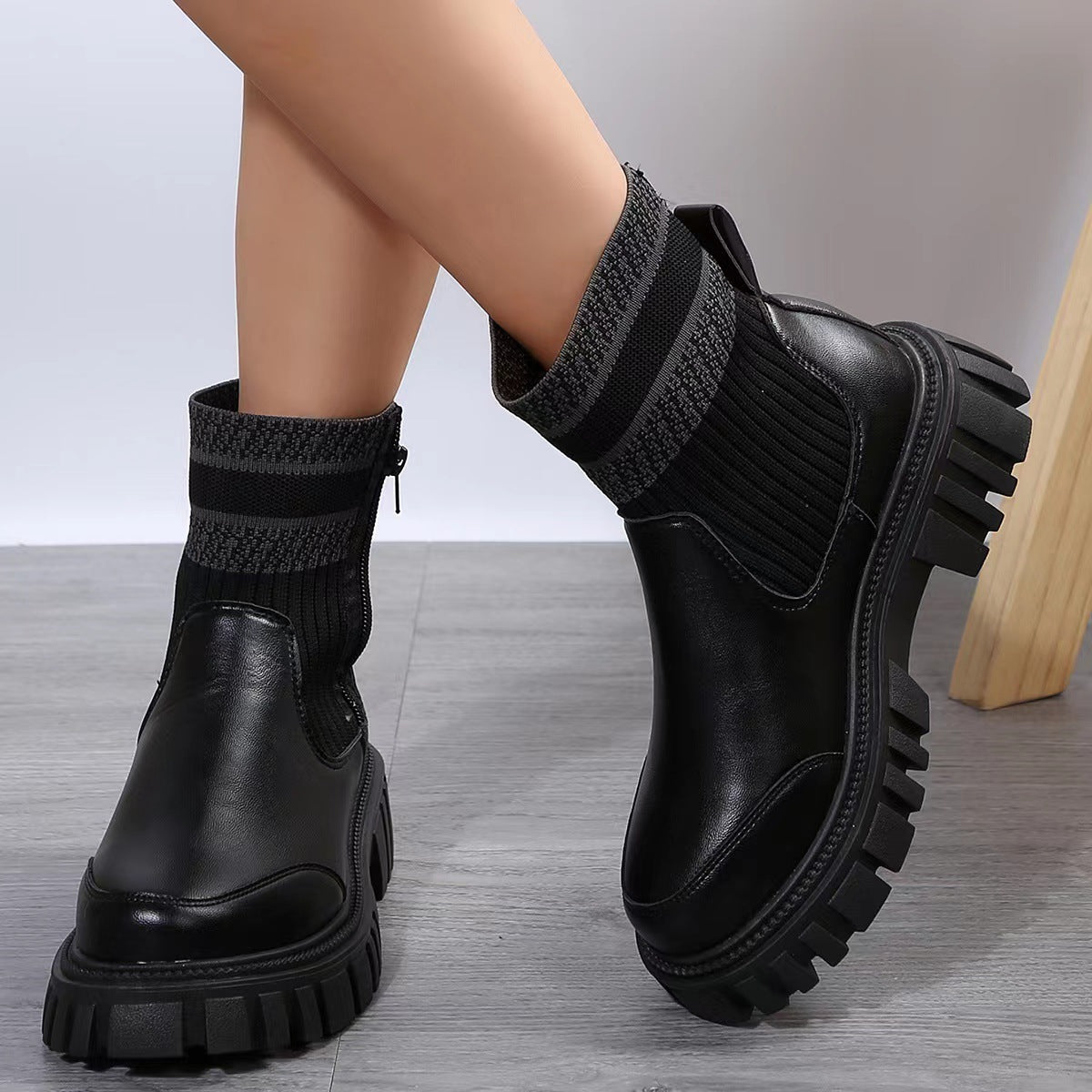 Women's Knit Patchwork Side-Zip Mid-Calf Boots (photo 3)