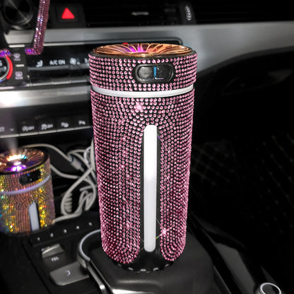 Rhinestone Car Humidifier with LED Light, USB – Pink