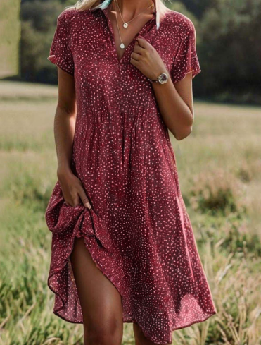 Women's Polka Dot V-Neck Short-Sleeve Dress (photo 4)