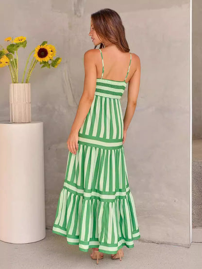 Women's Striped Strappy Maxi Dress with Pockets (photo 8)