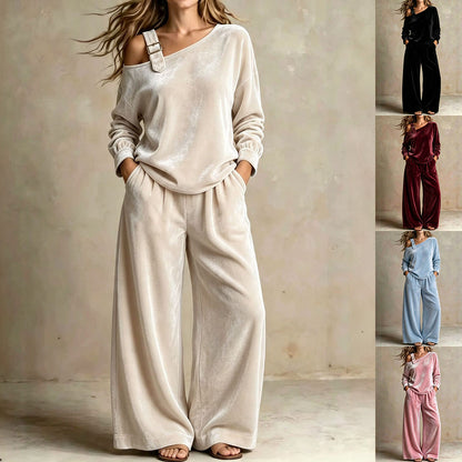 Women's Off-Shoulder Velvet Two-Piece Set with Pants