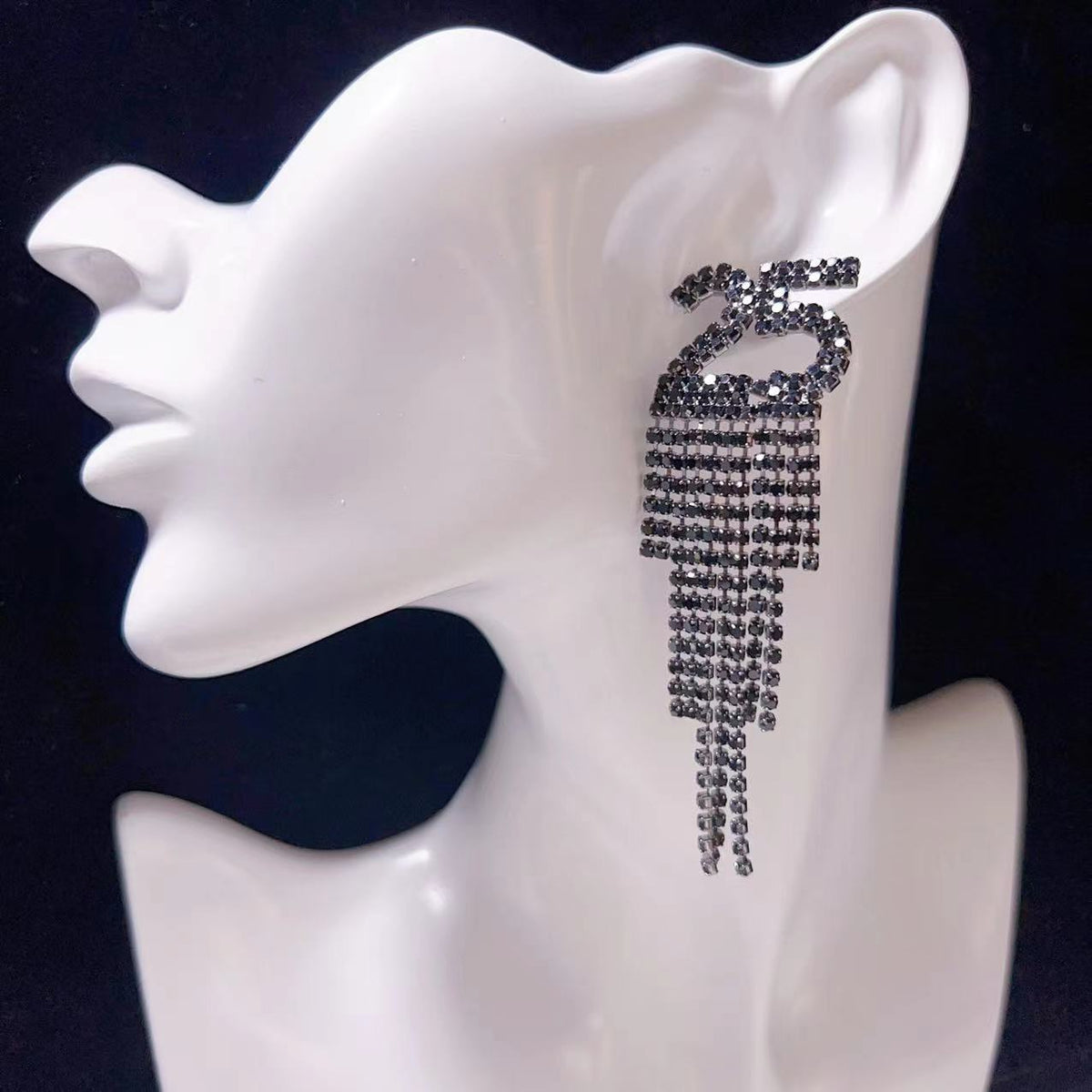 Rhinestone Number Drop Earrings (photo 2)