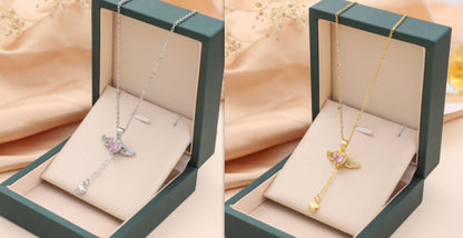 Cupid Heart Pendant Necklace with Moving Wings (photo 12)