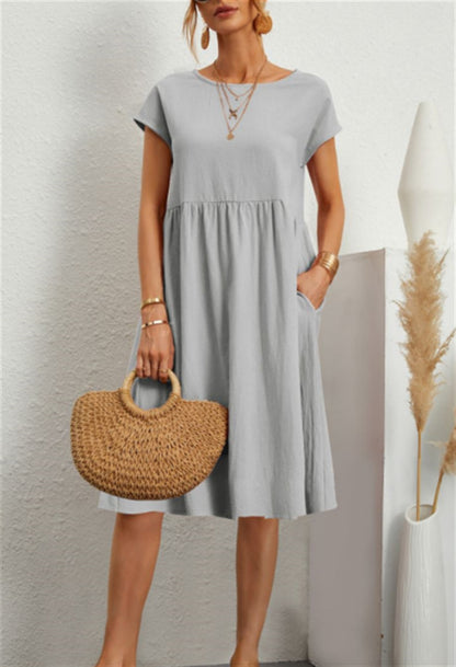 Women's Short-Sleeve A-Line Dress with Pockets (photo 9)