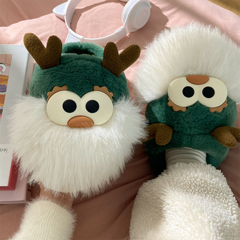 Christmas Deer Plush Slippers with Heel Cover (photo 3)