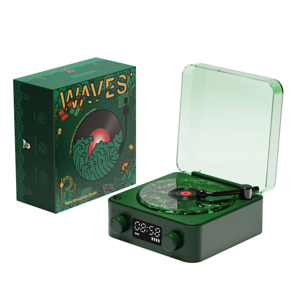 Retro Turntable-Style Bluetooth Speaker with Nature Sounds and Light (photo 14)