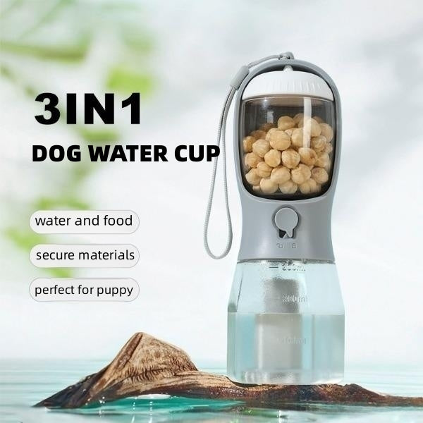 3-in-1 Portable Dog Water Bottle with Food and Bag Compartments (photo 2)