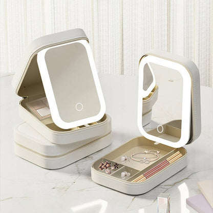 Portable Makeup Storage Case with LED Mirror