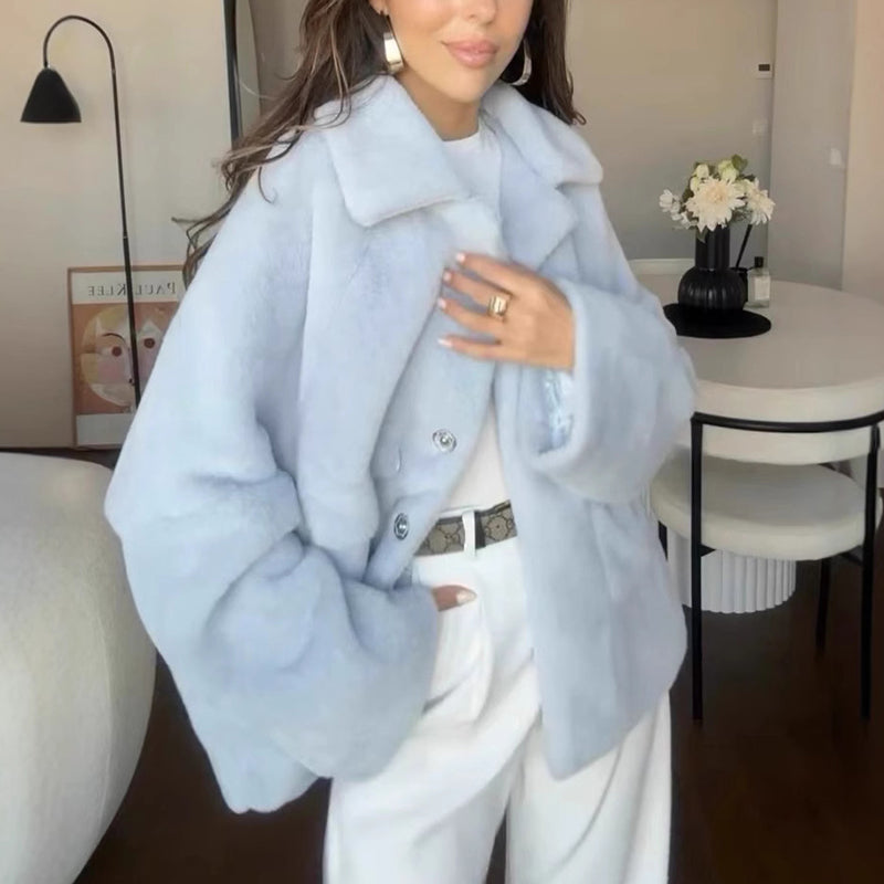 Women's Fluffy Lapel Single-Breasted Short Coat