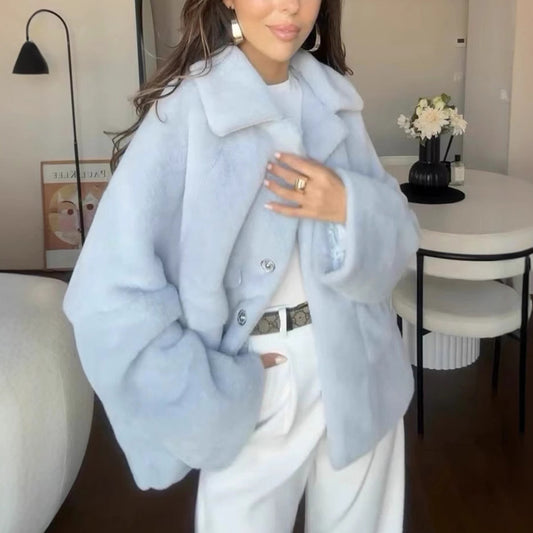 Women's Fluffy Lapel Single-Breasted Short Coat