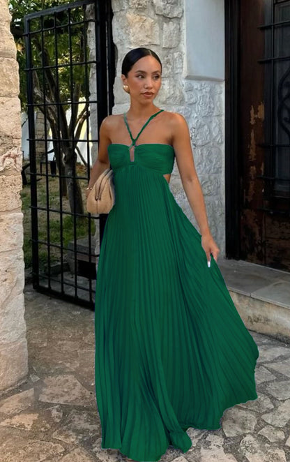 Women's Pleated Halter Maxi Dress with Cut-Out Detail (photo 14)