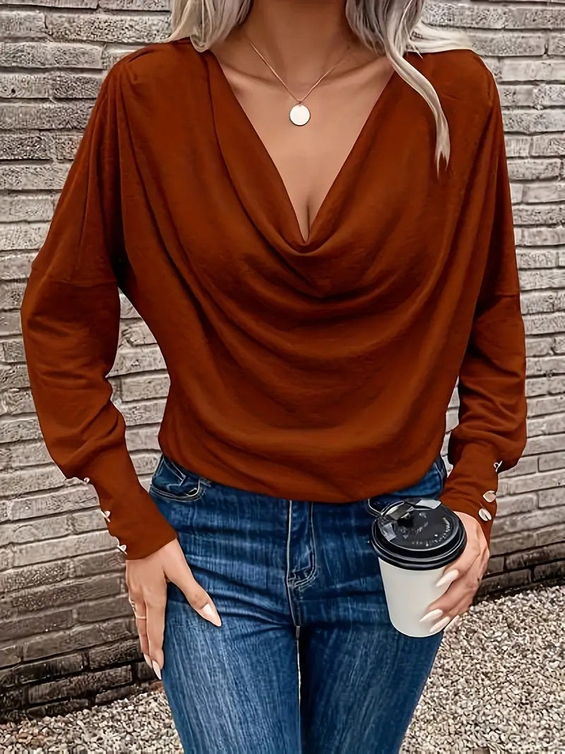 Women's V-Neck Long-Sleeve Loose Knit Top (photo 8)