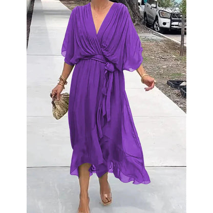 Women's Batwing-Sleeve V-Neck Tie-Waist Midi Dress (photo 9)
