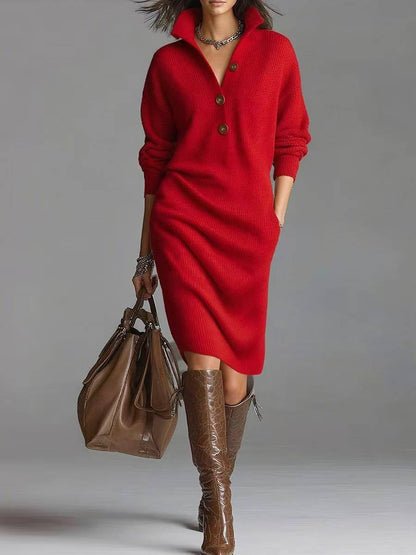 Women's Stand-Collar V-Neck Sweater Dress (photo 6)
