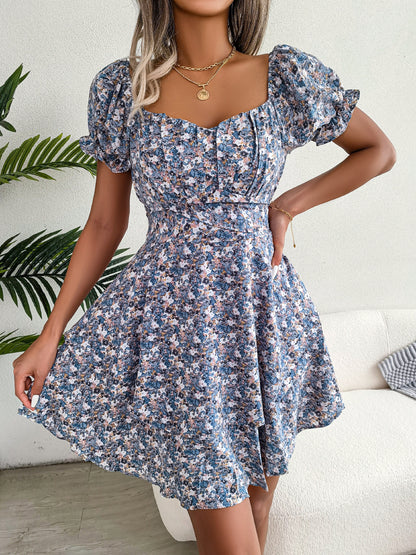 Women's Floral Short-Sleeve Ruffle Mini Dress (photo 4)