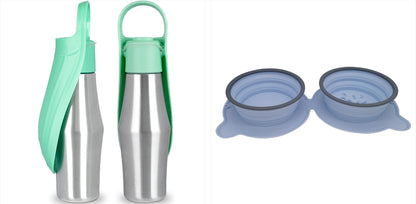 Portable Stainless Steel Dog Water Bottle with Leaf Bowl (photo 12)