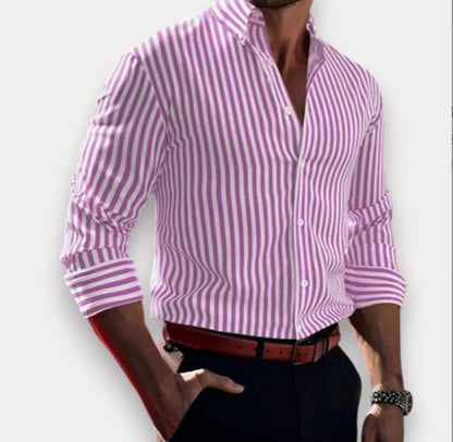 Men's Striped Long-Sleeve Lapel Button Shirt (photo 11)