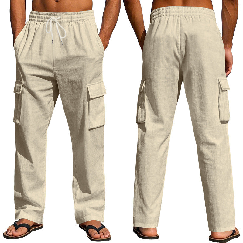 Men's Multi-Pocket Linen Cargo Pants (photo 2)