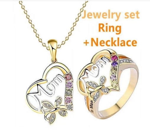 Love Mom Hollow Heart Rhinestone Ring (photo 8)