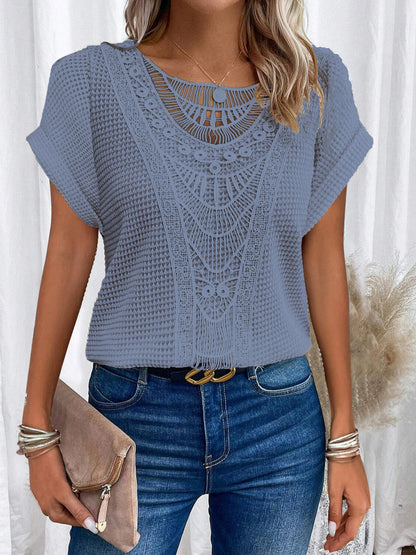 Women's Cut-Out Short-Sleeve Ethnic Style T-Shirt (photo 3)