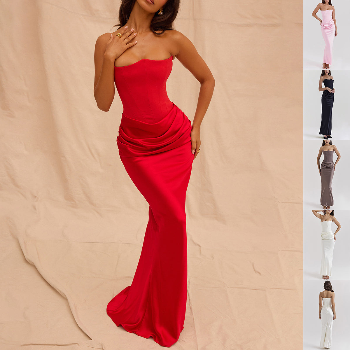 Women's Strapless Backless Bandeau Maxi Dress