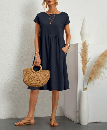 Women's Short-Sleeve A-Line Dress with Pockets (photo 12)