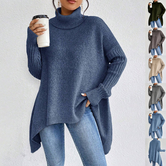 Women's Loose Irregular-Hem Turtleneck Sweater