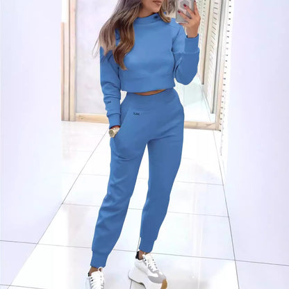 Women's Stand-Collar Crop Top and Slim Pants Set (photo 3)