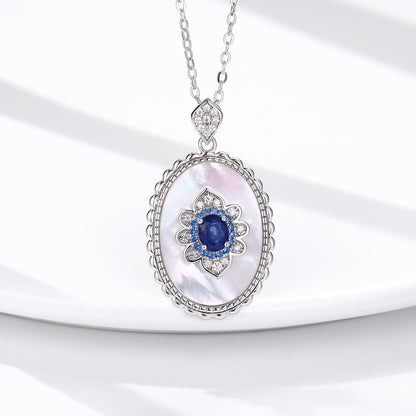 Oval Blue Stone Pendant Necklace, 925 Sterling Silver