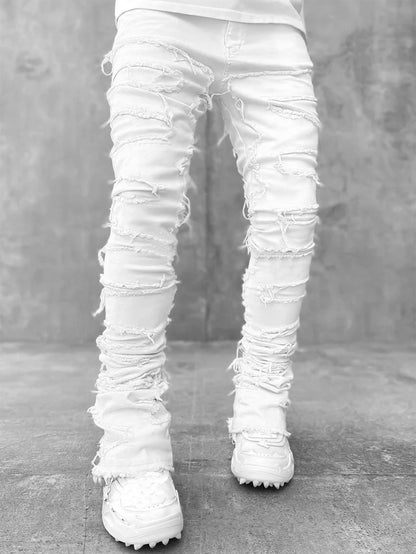 Men's Fringed Ripped Stacked Skinny Jeans (photo 14)