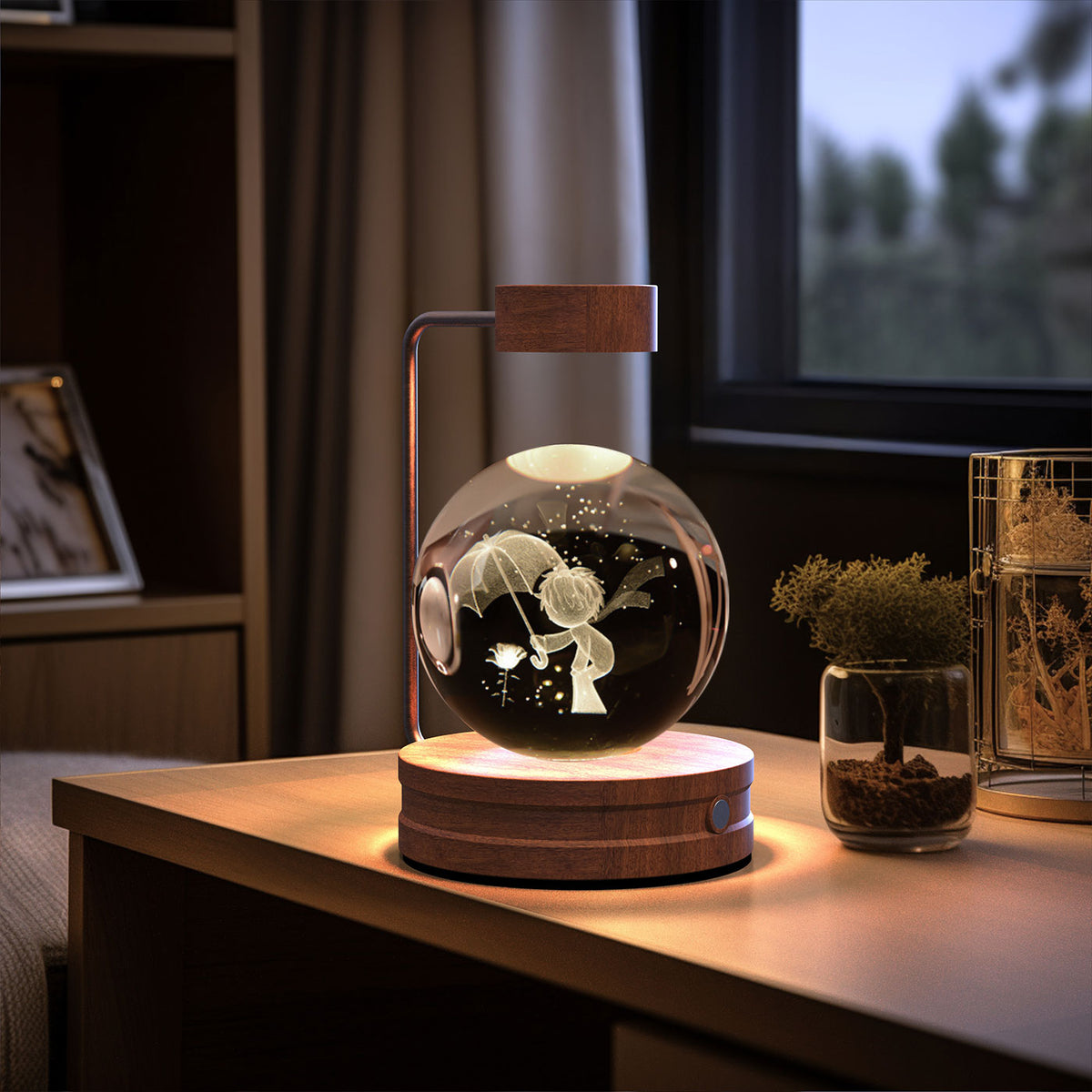 3D Engraved Crystal Ball Night Light with Wooden Base, USB (photo 54)