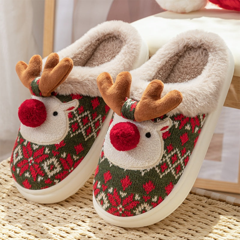 Christmas Elk Embroidered Plush Slippers (photo 4)