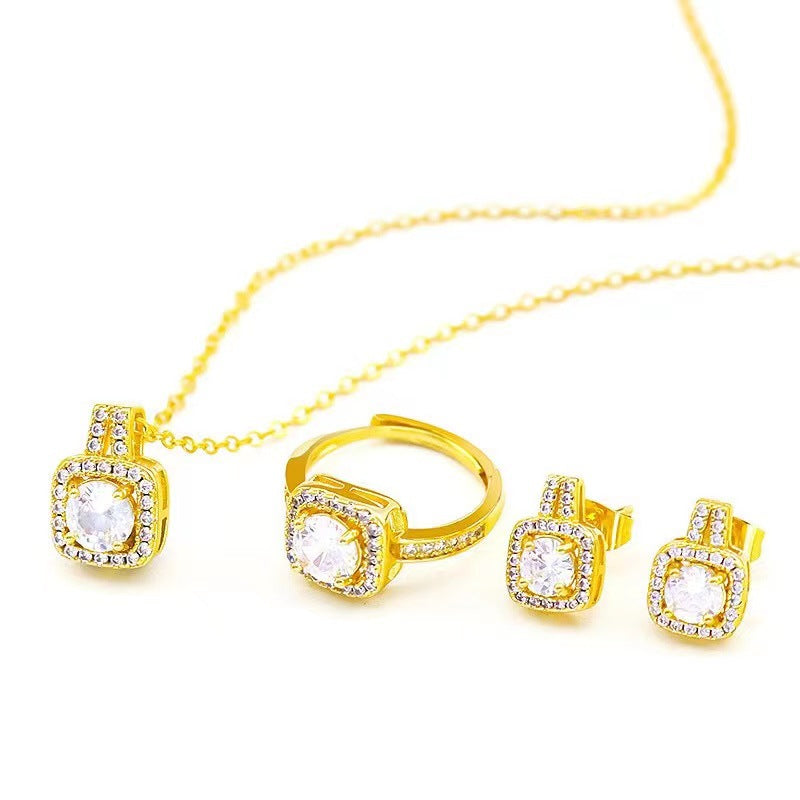 Zircon Pendant Necklace, Stud Earrings and Ring Set (photo 6)
