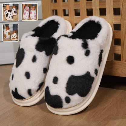 Cow Print Plush House Slippers