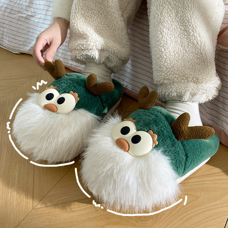 Christmas Deer Plush Slippers with Heel Cover
