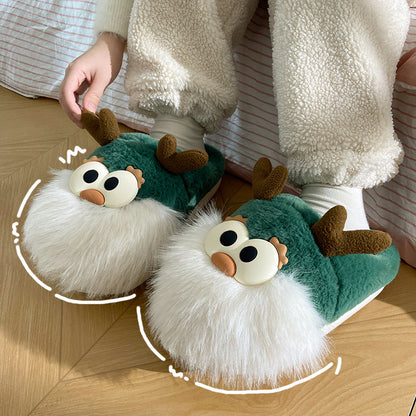 Christmas Deer Plush Slippers with Heel Cover