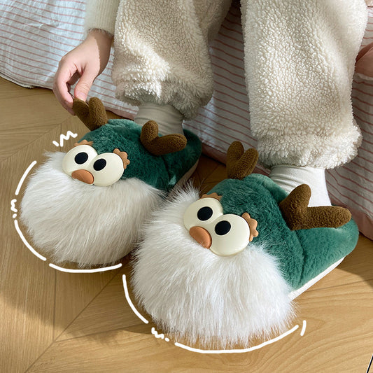 Christmas Deer Plush Slippers with Heel Cover