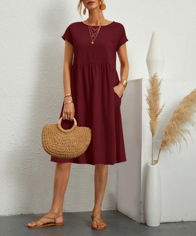 Women's Short-Sleeve A-Line Dress with Pockets (photo 8)
