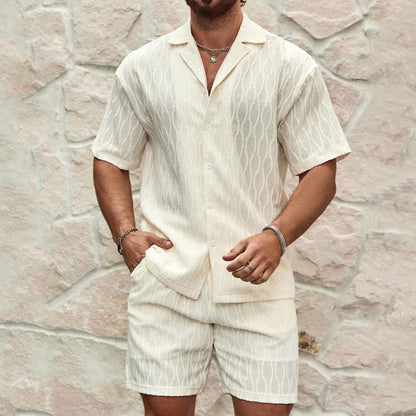 Men's Lapel Short-Sleeve Shirt and Shorts Set (photo 5)