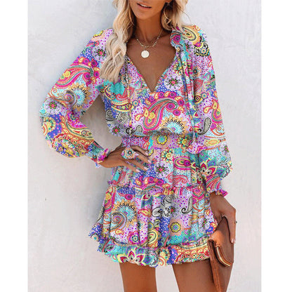 Women's Printed Puff-Sleeve Dress with Tie Waist (photo 5)