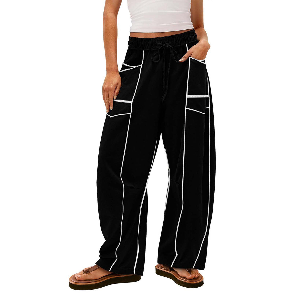 Women's Striped Wide-Leg Drawstring Sweatpants (photo 6)